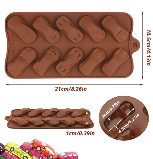 Силиконовая форма для шоколада Машинки 10 ячеек