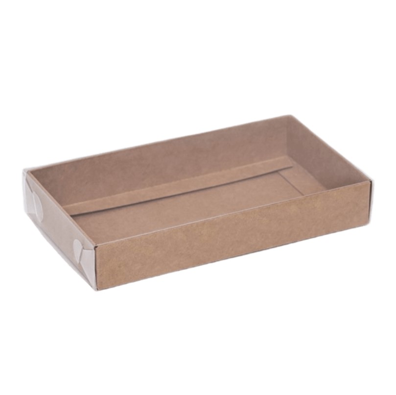 Коробка под дубайский шоколад с пластиковой крышкой 180*90*25 мм (крафт)