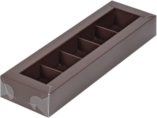 Коробка 235*70*30 мм (5) для конфет с пластиковой крышкой  (шоколад)