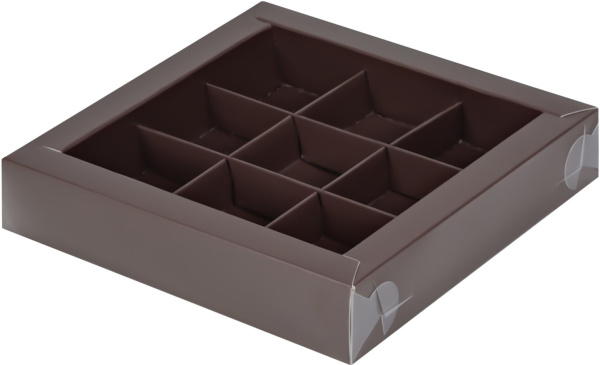 Коробка 155*155*30 мм (9) для конфет с пластиковой крышкой (шоколад)