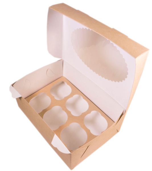 Упаковка крафт двухсторонняя, 250x170x100мм, на 6 капкейков