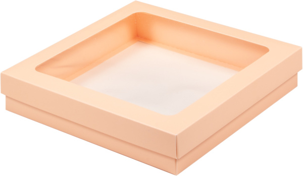 Коробка 200х200х40 для клубники в шоколаде, Персиковая