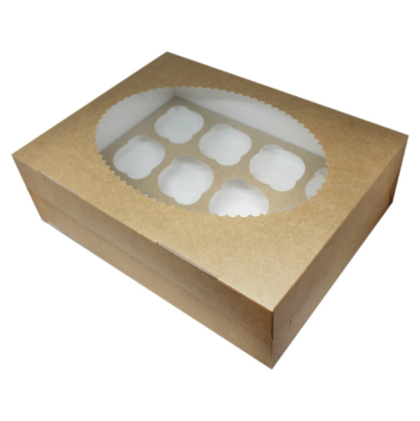 Упаковка крафт двухсторонняя, 350x250x100мм, на 12 капкейков